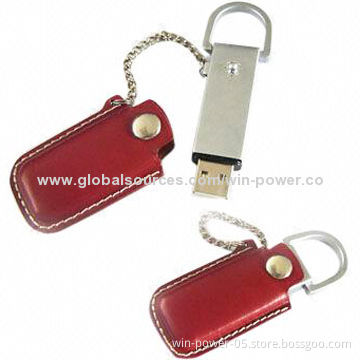 Leather USB Flash Drives, Interface of USB2.0/3.0 with Chain, Deluxe Design, 1 to 64GB CapacityNew